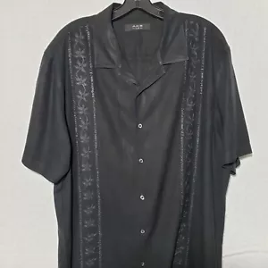 Axis Shirt Men's XL Silk Hawaiian Classic Button up Black Barbados Embroidered - Picture 1 of 10