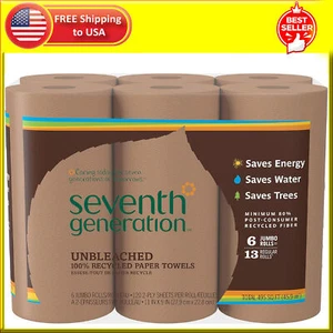 Seventh Generation Unbleached Paper Towels 100% Recycled Paper,6 Count Pack of 4 - Picture 1 of 11