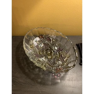 Vintage Indiana Glass Clear Footed Fruit/Salad Oval Iridesent Bowl Grape Color - Picture 1 of 9