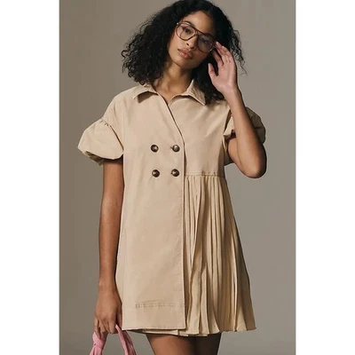 Vestido Camisa Maeve Anthropologie Beige Plisado Talla S | Vestido Utilitario Bronceado Neutro Foto 1 de 4