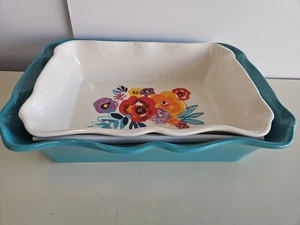 2 Pioneer Donna Teglia da Forno Gres Floreale 13x9 e 11x7,5" Casseruola Torta - Foto 1 di 10