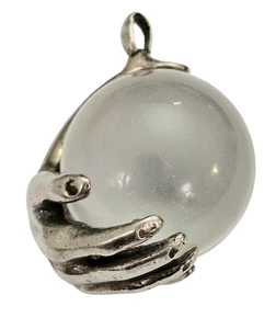 Sterling Silver Pool Of Light Pendant Hand Holding Quartz Crystal - Picture 1 of 11