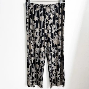 Bob Mackie Wearable Art Pants Womens Large Black Floral Pull On Tropical Beachy - Picture 1 of 21