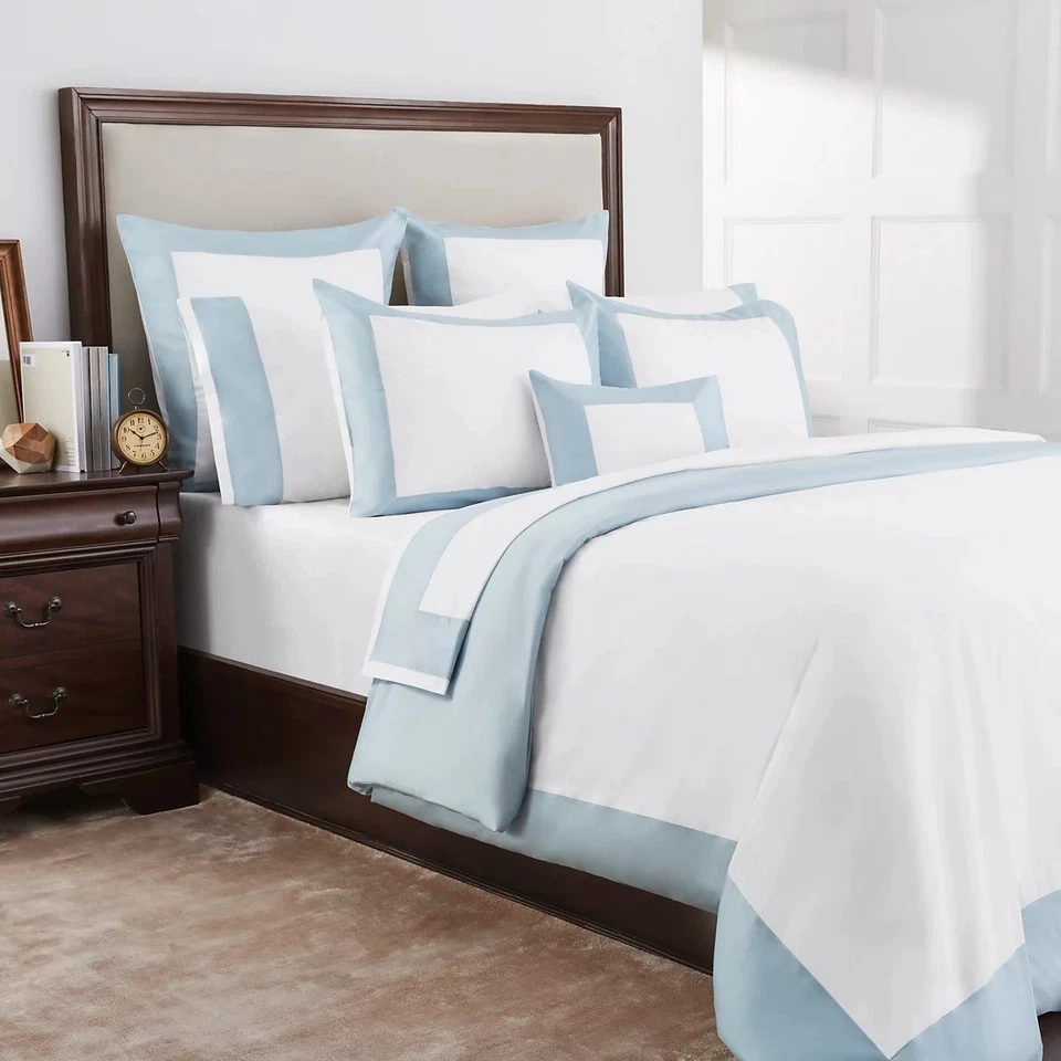 SFERRA CASIDA QUEEN DUVET COVER POOL BLUE COTTON PERCALE HOLIDAYS - Image 1 of 4