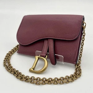 christen dior saddle nano pouch chain shoulder bag d logo bordeaux red women - Picture 1 of 11