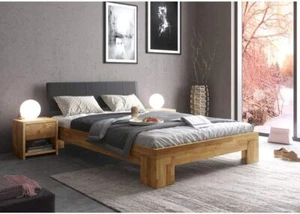 Letto futon rovere selvatico legno massello oliato 140x200 cm testiera imbottita Nemo - Foto 1 di 3