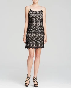 Alice & Olivia Black Nude Lace Emmie Slip S/L Dress $330 NWT M - Picture 1 of 6