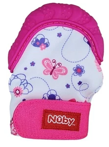 Nuby Crinkle Soothing Teething Mitten Pink Teether Baby Infant Butterfly Floral - Picture 1 of 3