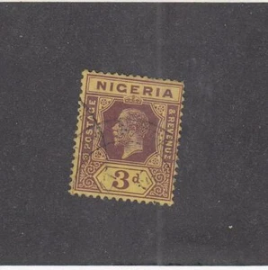 Nigeria (MK6602) # 13 Sehr guter Erhaltungszustand - gebraucht 3p 1914-27 KING GEORGE V / VIOLETT & GELB CV 11 $ - Bild 1 von 1