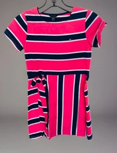 TOMMY HILFIGER Girls Pink Blue Stripped NAUTICAL DRESS SIZE 8-10 - Picture 1 of 8