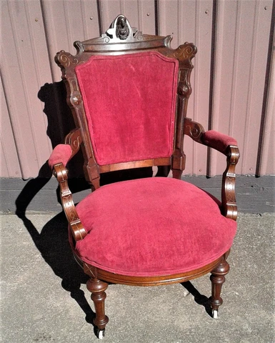 Antique Victorian John Jellif Hand Carved Ladies Bust Walnut Parlor Arm Chair Cover