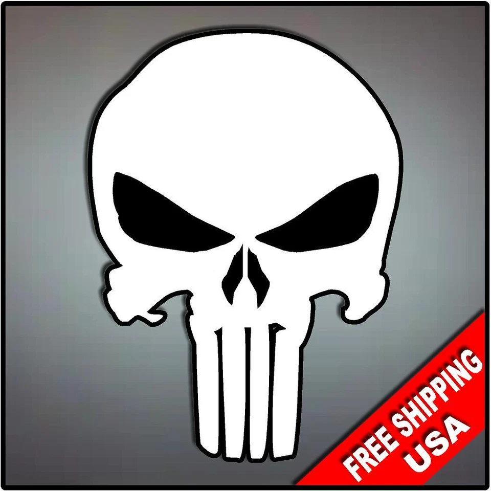 Punisher Sticker Decal Skull White Various Sizes - Image 1 of 1