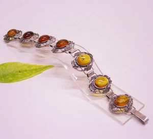 VINTAGE STERLING- SILBERARMBAND MIT BERNSTEINEN, POLEN DANZIG 1970/80er JAHRE - Bild 1 von 14