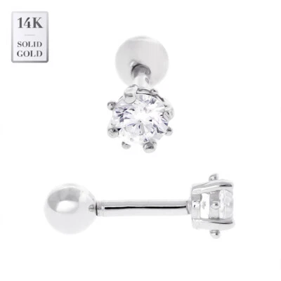 Pendiente piercing de cartílago tragus hélice perno redondo de circonita cúbica oro macizo 14K REAL 18G Foto 1 de 4