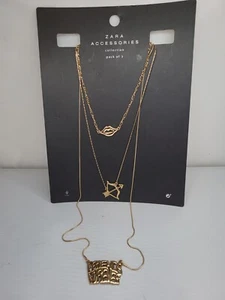 ZARA  Multi Layer Long Necklace Gold Pack Of 3 - Picture 1 of 12