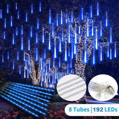 Blue LED Lights Meteor Shower Rain Xmas Snowfall Tree String Light Garden Party - Image 1 of 4