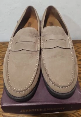 JOHNSTON & MURPHY Mens Shoes CHADWELL Penny Taupe SheepSkin Nubuck Sz 13M NEW-Bx - Image 1 of 4