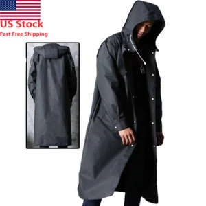 Men Women Waterproof Long Raincoat Rain Coat Hooded Trench Jacket Outdoor Hiking - Picture 1 of 17