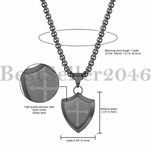 Men Women Shield Armor of God Cross Bible Prayer Necklace Pendant Chain 22" - Picture 1 of 20