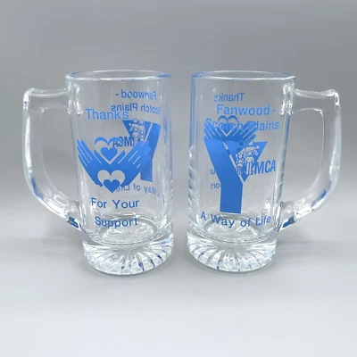 "Juego de 2 tazas Fanwood-Scotch Plains, NJ YMCA de vidrio pesado Starburst 6"" vintage" Foto 1 de 4