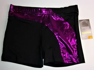 Girls Purple & Black Sparkly Athletic Gymnastics Stretchy Shorts - Picture 1 of 8