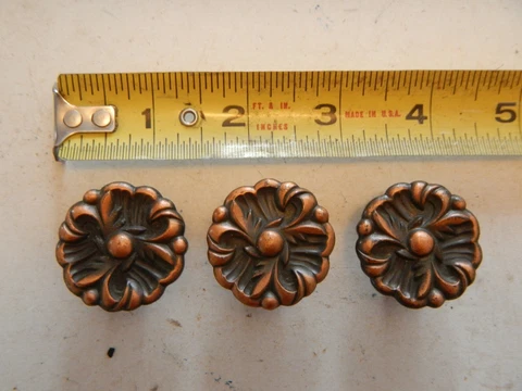 Vintage AMEROCK Provincial Drawer Cabinet Knob Copper 1 1/4" Leaf Flower Cover