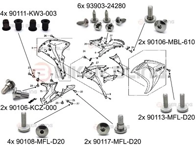 Honda CBR1000RR 2010-2011 S/S carenado delantero pernos de hombro tuercas de pozo de goma Foto 1 de 3