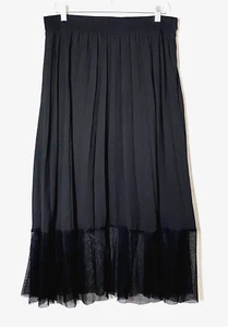 Rachel Roy Pleated Fishnet Hem Maxi Skirt Womens Size XXL Black Lined Side Zip - Picture 1 of 16