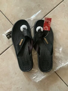 NEW KuaiLu Mens Leather Flip Flops Black Size 10 - Picture 1 of 2