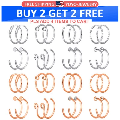 32 Piezas Doble Color Nariz Aro Tabique Anillo Labio Oreja Cartílago Pendiente Piercing 20G Foto 1 de 4