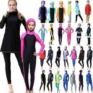 Womens Kids Muslim Style Full Cover Modest Swimming Costume Swimsuit Swimwears