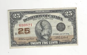 1923 , Dominion of Canada $.25 Cent Shinplaster DC-24d, Cam/Cla SN# 690821 - Picture 1 of 2