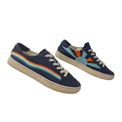 Soludos Original Ibiza Embroidered Leather Sneakers Blue Rainbow Wave Sz 7.5 - Image 1 of 4