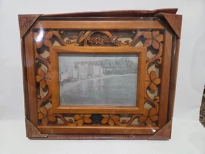 NOS CHIEFLY COMPANY HAWAII HANDGESCHNITZTER HOLZ BLUMEN FOTORAHMEN 4" x 6" - Bild 1 von 8