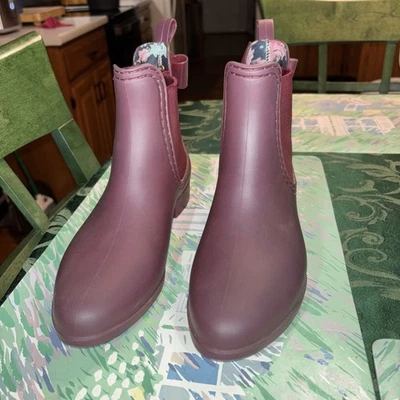 Botas de lluvia de goma para mujer Borgoña elegantes 100 % impermeables EE. UU. 8,5 EUR 40 sin cordones Foto 1 de 4