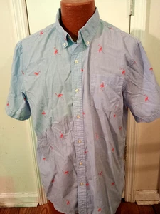 Chaps Easy Care Flamingos Men's Large Blue Short Sleeve Button Down. - Picture 1 of 4