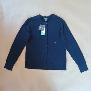 Eddie Bauer Women's Button Up Christine Crew Cardigan Size M Navy Classic Preppy - Picture 1 of 11