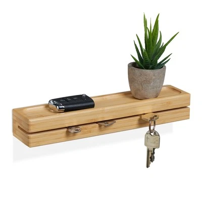 Key Holder Rack Shelf Tray Wall Storage Hallway Entrance Decor Bamboo 29.5cm - Image 1 of 4