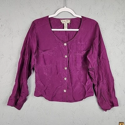 Camisa de Seda Jonathan Martin Para Mujer Mediana Púrpura Botón Ligera Informal Preppy Foto 1 de 4
