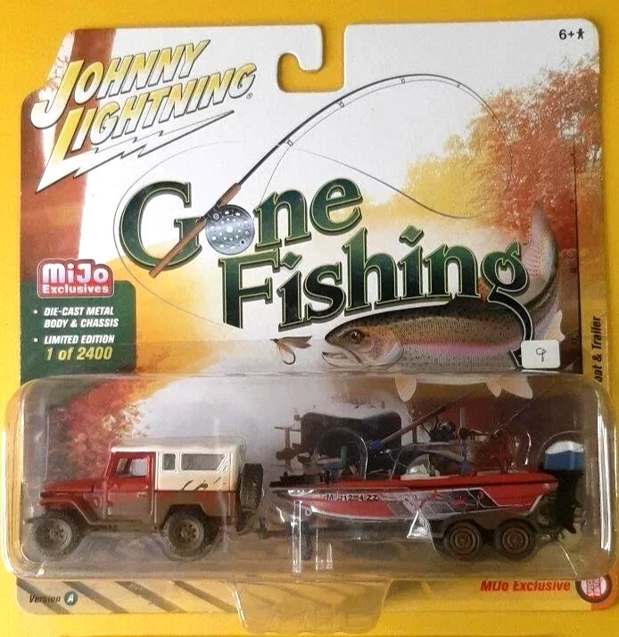 Johnny Lightning 1980 Toyota Land Cruiser Gone Fishing w/ Boat & Trailer 1:64 - Image 1 of 1