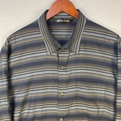 Travis Mathew Shirt Mens Large Blue Striped Cloud Flannel Button Up Preppy - Image 1 of 4