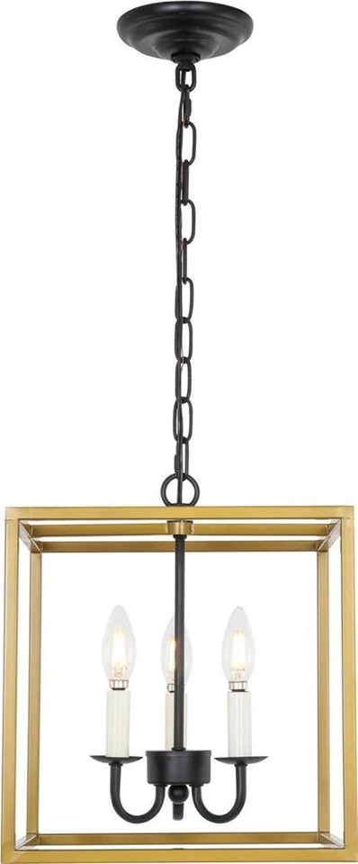 Vintage Brass and Black Eclipse Chandelier – Elegant 3 Light - Image 1 of 1