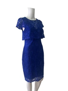 Jessica Lace Dress Size 12 Womens EU40 Vintage Royal Blue Cap Sleeve Zip up Back - Picture 1 of 11