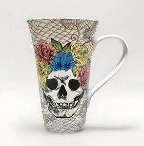 Coventry Lace Rose Crown Skull/Day Of Dead Tall 16oz Porcelain Mug Preowned - Picture 1 of 14