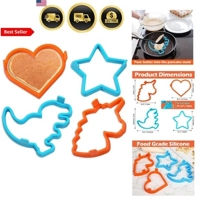 Silicone Pancake Molds for Kids Heart Star Dinosaur Unicorn 4 Pack - Image 1 of 4