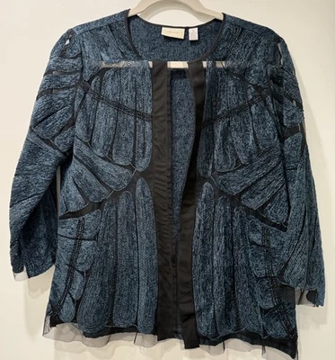 Cárdigan kimono chenilla encaje bordado azul Chico's para mujer talla 3/XL Foto 1 de 4