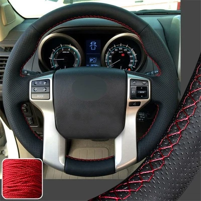 Black & Red Prado Steering Wheel Cover Leather For Toyota 4Runner Tacoma Tundra - Image 1 of 4