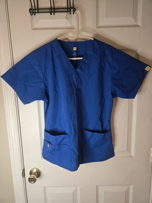 Wonder Wink Scrubs Shirt Womens Size Small/ Blue Short Sleeve V Neck Top - Image 1 of 4