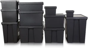 Heavy Duty Recycled Plastic BLACK Storage Boxes with Lids Commercial Containers - Picture 1 of 72