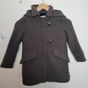Zara Girls Soft Collection Outerwear Heavy Wool Silver Button Dressy Hooded Coat - Picture 1 of 4